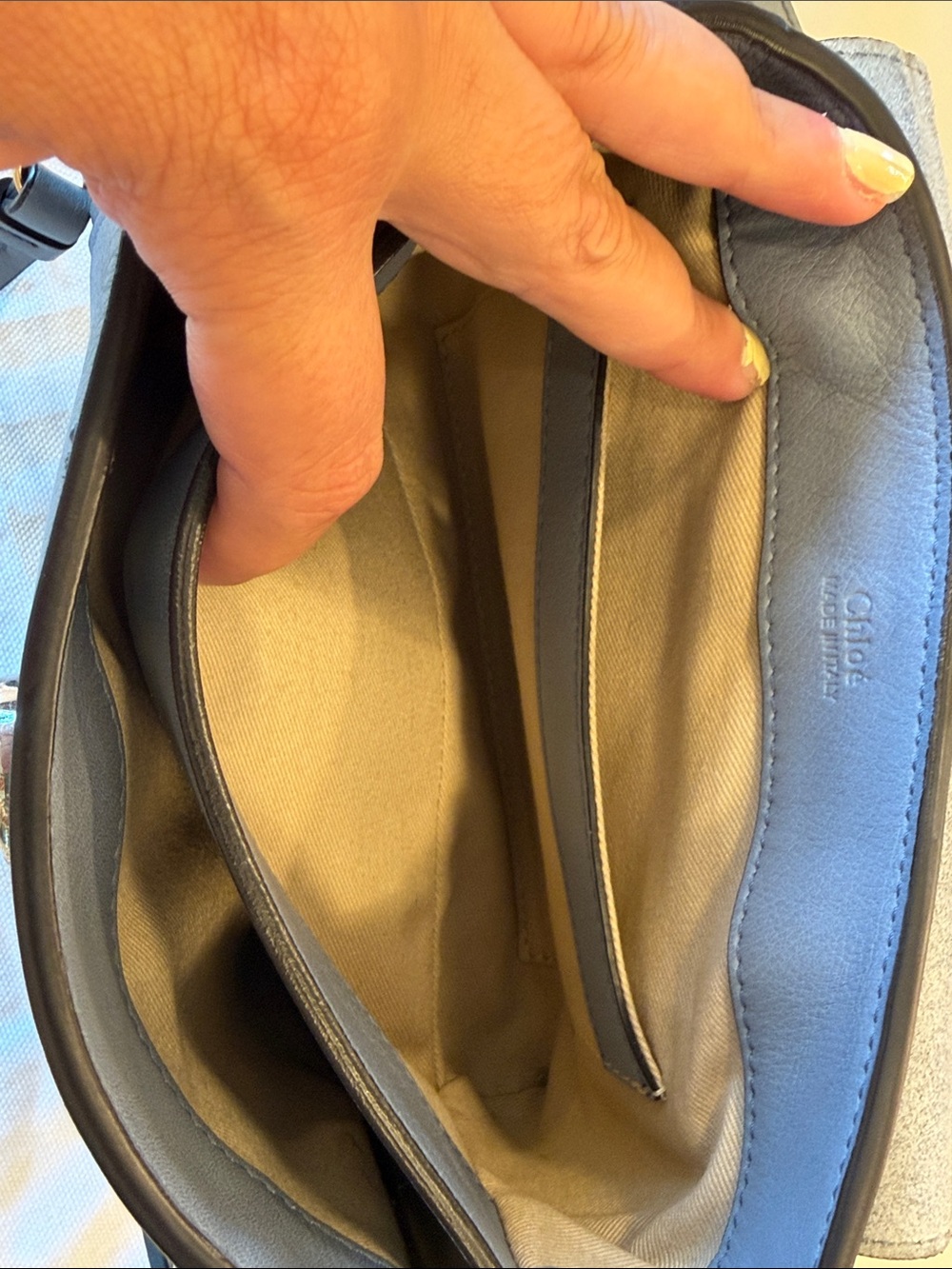 Chloé Faye Small Leather Crossbody in Dusty Blue - Picture 11 of 14